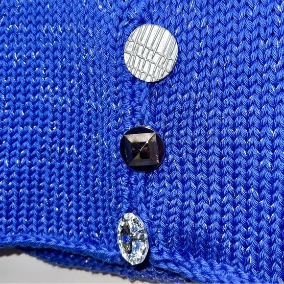 Pure Handknit Chunky Cardigan Button Up Knit Sweater Marled Blue & Silver S/M - Picture 6 of 6
